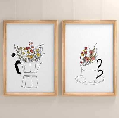 Coffee Lover Canvas Painting Cups Flowers Painting Modern Nordic Wall Art Posters for Living Room Coffee Shop Kitchen Home Decor