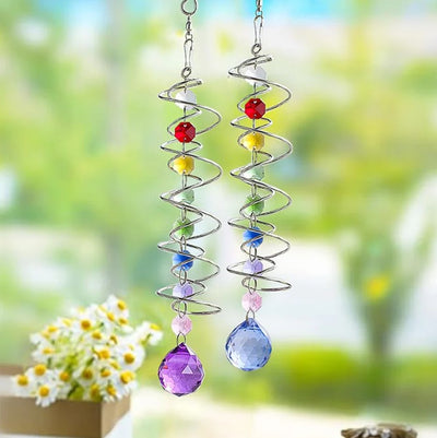 Spiral Hanging Crystal Suncatcher Rainbow Prism Pendant Wind Chimes Outdoor Yard Garden Decor Home Decor