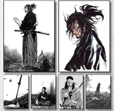 Vintage Japanese Anime Manga Miyamoto Musashi Vagabond Bushido Warrior Art Poster Canvas Painting Wall Prints Picture Home Decor