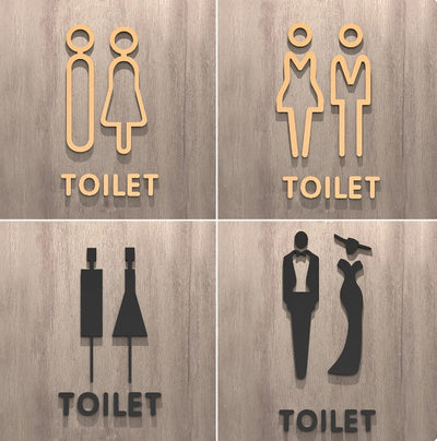 Black Gold Color Toilet Sign Plate Acrylic 3D Wash Room Door Wall Label Sticker Wc Holder Signage Board Art Hotel Home Decor