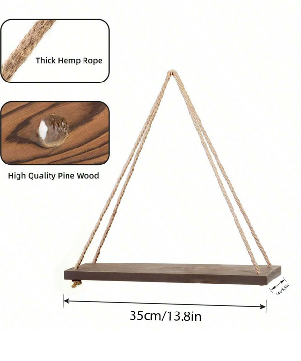 Timber Swing Suspended Jute Cord Wall Shelf